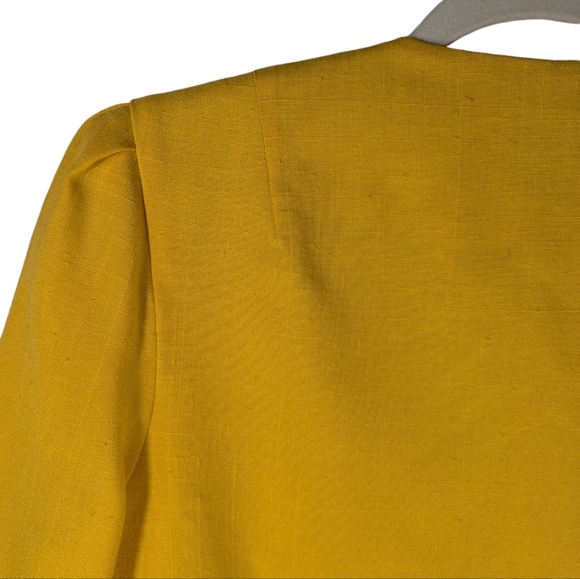 Vintage Retro Caron Chicago Linen Mustard Yellow Collarless Blazer Jacket - Picture 6 of 12
